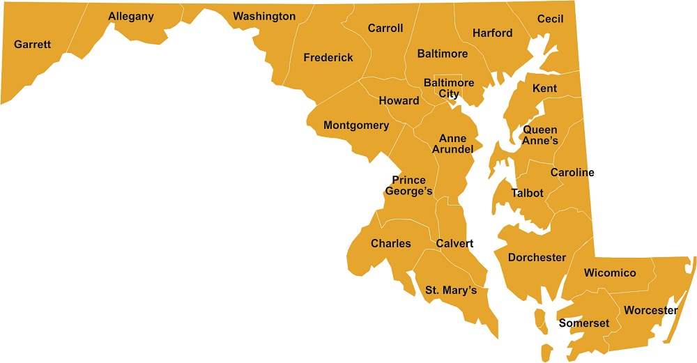 Map of Maryland by counties