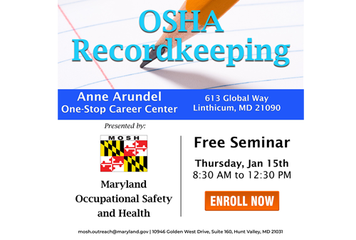 anne arundel one-stop career center. 613 global way linthicum, md 21090. Presented by mosh . Free seminar Thursday January 15 from 8:30am to 12:30pm. Enroll now