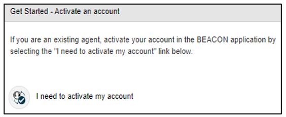 beacon website screen shows the option of activating the account