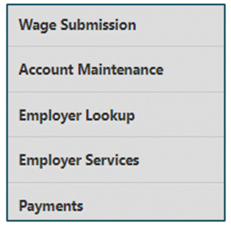 Screenshot of the menu that a user should select Payments from before moving onto the next step in the  Maryland Unemployment Insurance Portal (BEACON) website.
